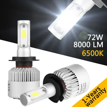 

2Pcs H7 H11 H1 H3 9005 9006 COB Car LED Headlight Bulbs H4 Hi-Lo Beam 72W 8000LM 6500K/4300K Auto Headlamp Led Car Light 12V