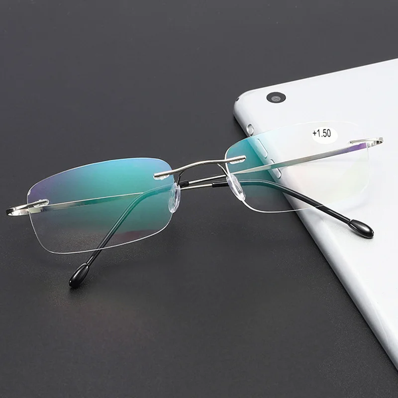 Высококачественные легкие титановые очки для чтения без оправы из нержавеющей стали, женские квадратные очки для дальнозоркости, безрамные очки+ 1,0