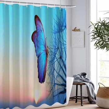 

Cartoon Butterfly Shower Curtain Decoration Waterproof Polyester Shower Curtain Bathroom Curtain Free Shipping Hook Bathroom Set