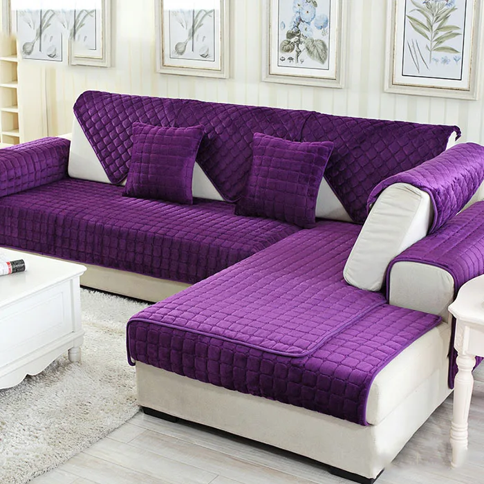 3D каменный узор Чехлы на кресла, полотенце Slipcover плюшевая ткань Толстый диван современный нескользящий диван диване крышка Угловое полотенце коврики 1 шт - Цвет: 1PCS deep purple