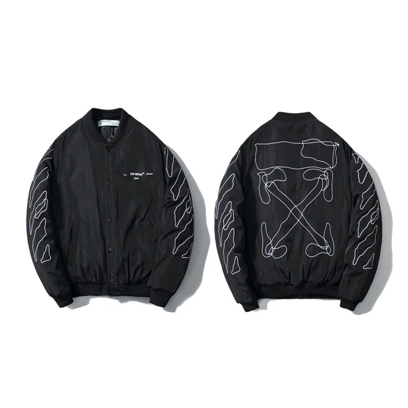 

Europe And America 19ss Ow Sketch 3D Embroidered Irregular Arrowhead Thick Cotton-padded Jacket Coat