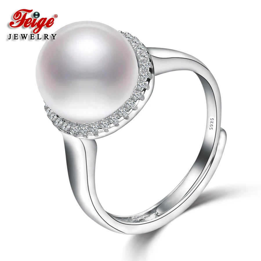 

FEIGE 10-11mm Freshwater Pearl rings for women Bride jewelry 925 Sterling silver ring Wedding engagement jewelry Fine jewelry