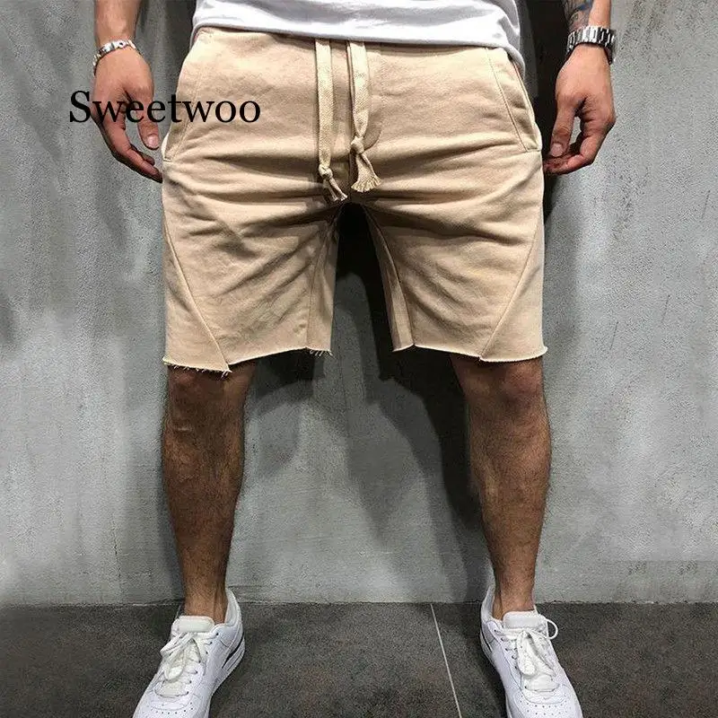 2020 New Style Fashion Hot Men's Casual Short Solid Cotton Fitness String With Pocket Loose Wear Shorts