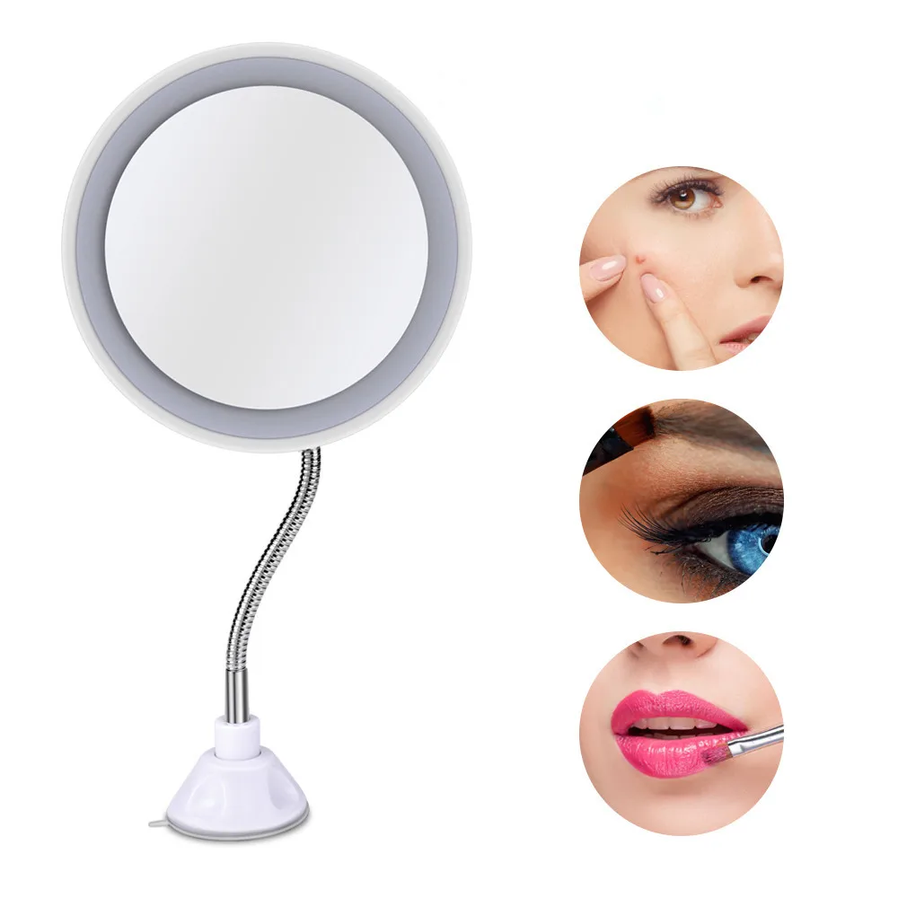

360 Degree Rotation 10X Magnifying Led Makeup Mirror Flexible Lamp Folding Vanity Mirror Cosmetic Beauty Tabletop Bathroom