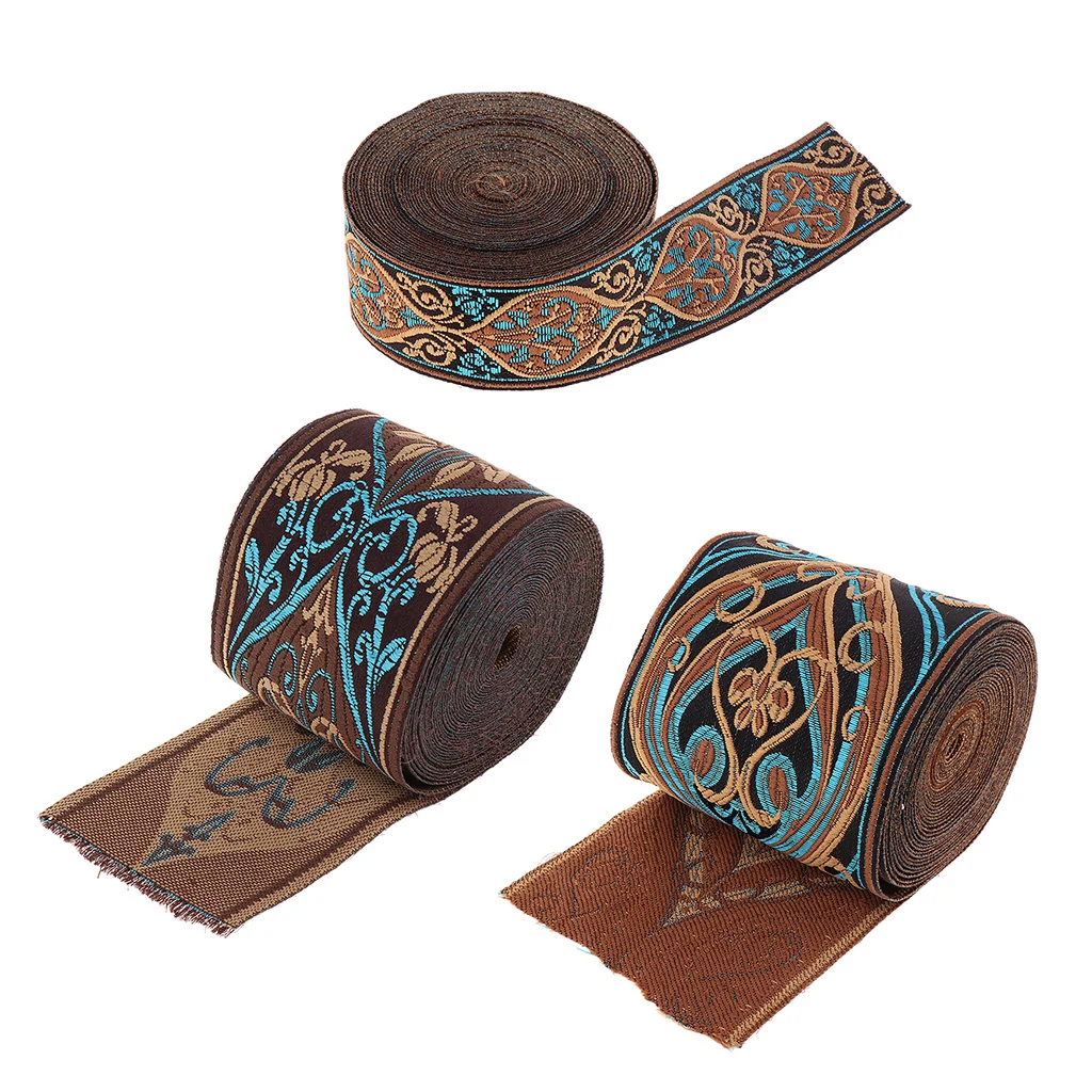 5 Meters Vintage Sari Jacquard Ribbon Trim Tape Border for Sewing Quilting Bridal Costumes Drapery Home Decoration, Blue