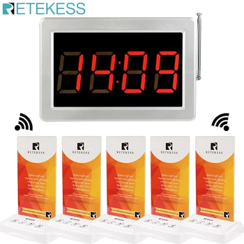 

Retekess Wireless Calling System 5pcs Call Transmitter Button Table Card Pager + 1pcs Receiver Host waiter calling service