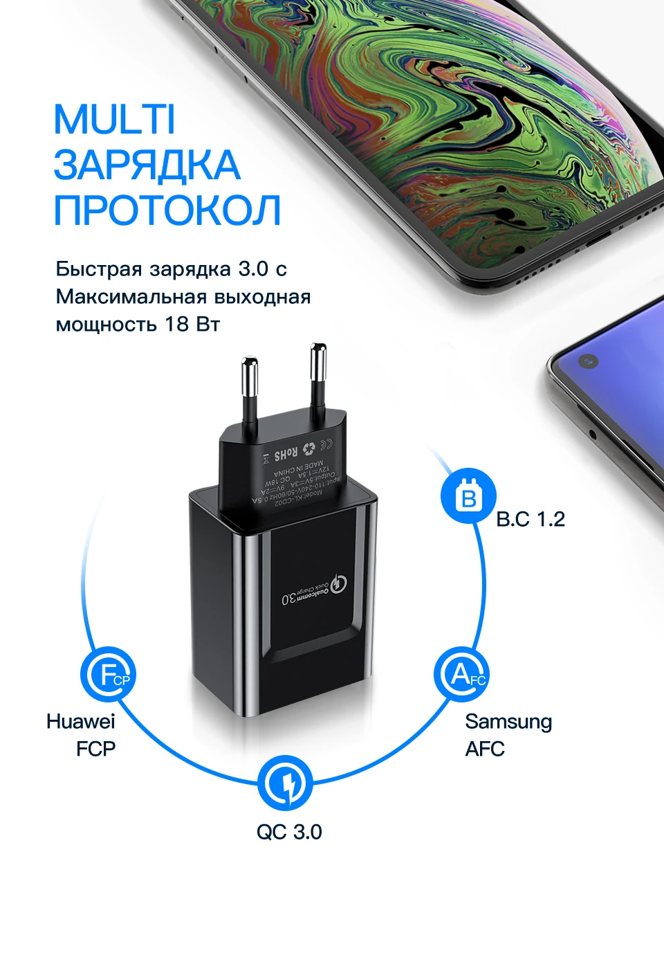 KUULAA Quick Charge 3,0 зарядное устройство 18 Вт QC 3,0 Быстрая Зарядка телефона USB зарядное устройство адаптер EU вилка настенная Зарядка для Xiaomi iPhone samsung