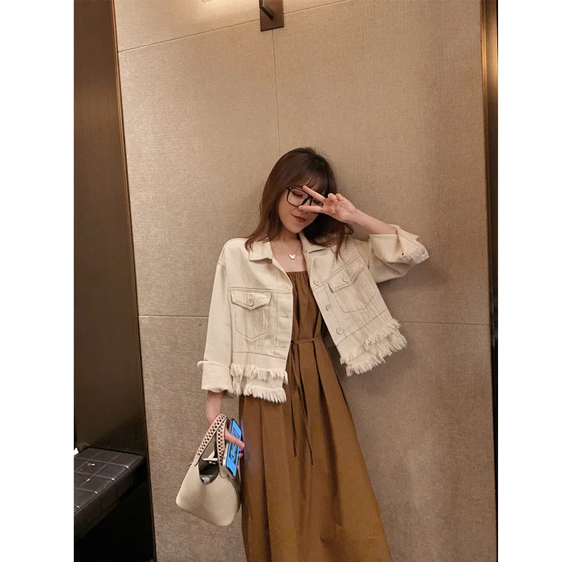 

Online Celebrity-Series Customizable Off-white Jeans Coat Women's 2019 Autumn INS Loose-Fit Short Korean-style Jacket Fashion