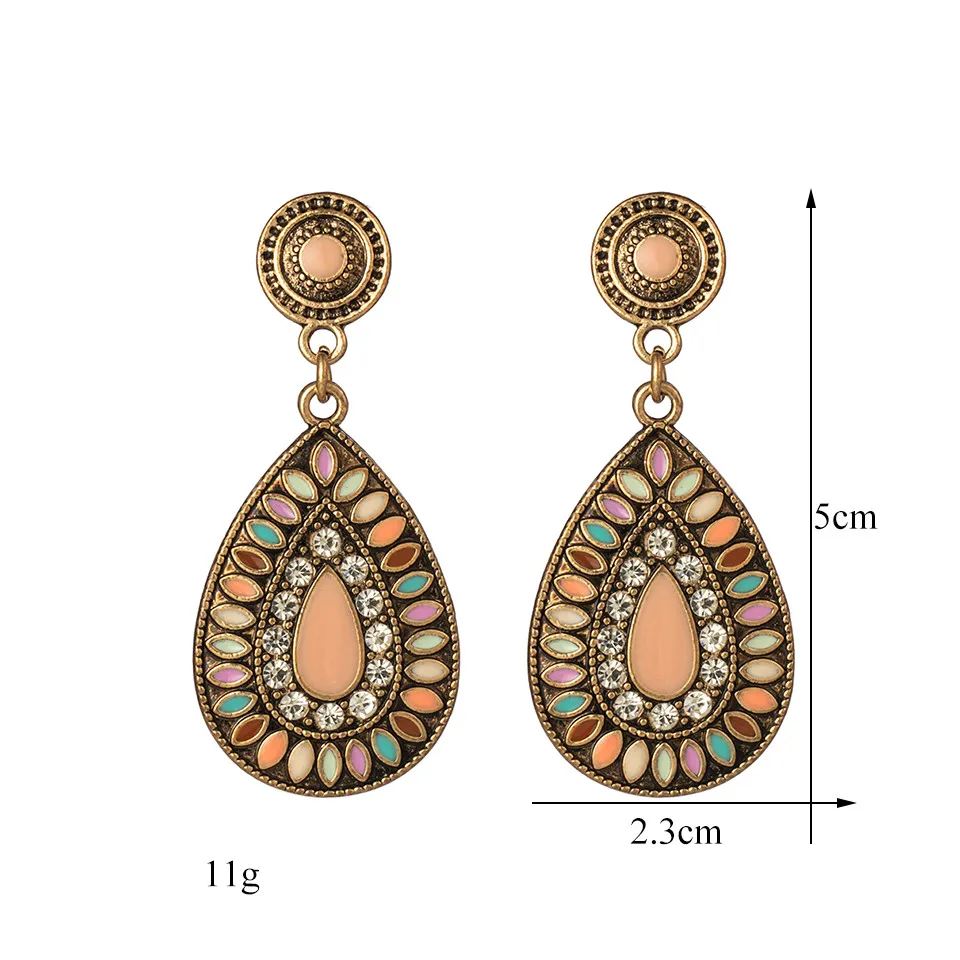 Ethnic Big Long Water Drop Earrings for Women Bohemian Vintage Metal Colorful Flowers Wedding Statement Earring Indian Jewelry (69)