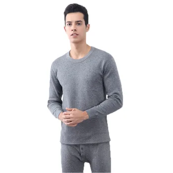 

Autumn and winter new men's thermal underwear set plus velvet thick fashion solid color round neck suit