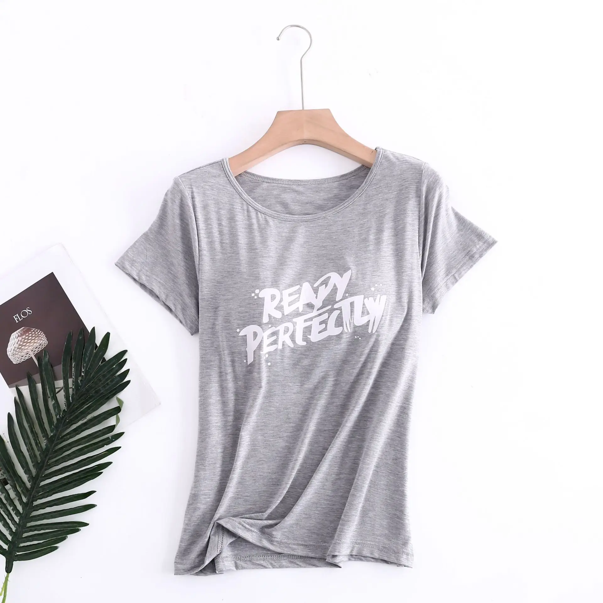 Fdfklak Lässiger Einteiler-Pyjama für Damen mit Buchstaben-Print, gestrickte Modal-Nachtwäsche, BH-gepolsterte Schlafoberteile, Pyjama für Damen, Schlafshirt – Detail 8