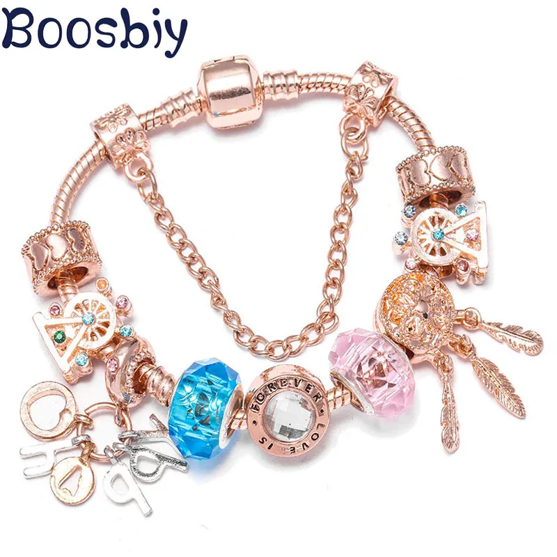 

Boosbiy Rose Gold Charm Bracelets With Color ferris wheel & Happy Pendant Fits Brand Bracelets For Women Nice Jewelry Gift