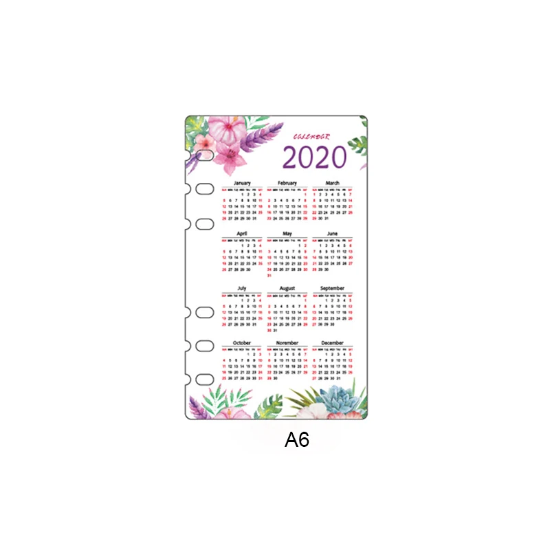 2020 Flower A6 Fromthenon, год, календарь, милый, 6 отверстий, PP, индексный разделитель, дневник, Переплетчик, еженедельный, A5A6, планировщик, записная книжка, сменный, школьные канцелярские принадлежности - Цвет: 2020 Flower A6
