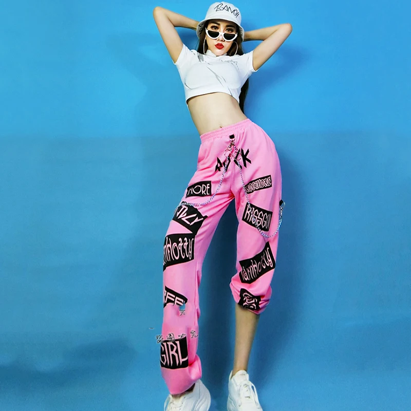 Jazz Dance Costumes Nightclub Singers Dancer Fashion Pink Pants Pole Dance Cosplay Rave Clothes DJ DS Gogo Women Hip Hop Set DNV11976