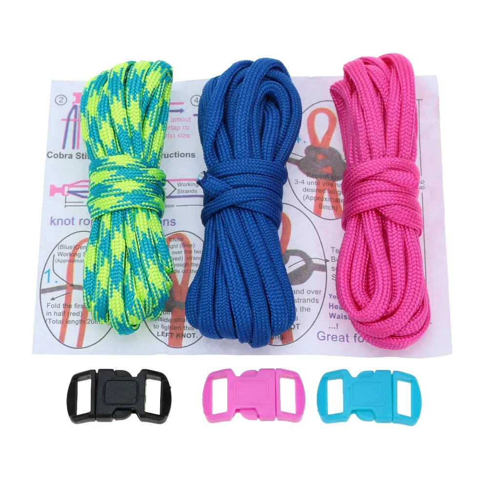 3Pcs 2.5m Paracord 7 Strand Parachute Cord Outdoor Emergency Survival Tool Hand-knitted DIY Kits