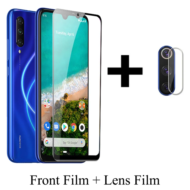 Front and Lens Film 2 in 1 Tempered Glass for Xiaomi Mi A3 Screen Protector Protective Glass for Mi A3 Glas Camera Lens Film xiomi MiA3 xiaomiA3 - Цвет: Front and Lens Film