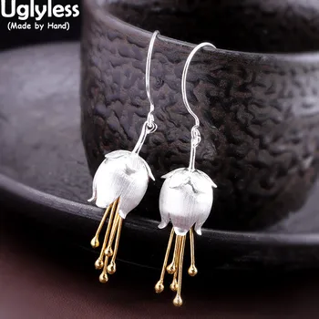 

Uglyless Handmade Bell orchid Lily of the valley Flowers Earrings for Women Long Flower Stamens Exotic Dress Earrings 925 Silver