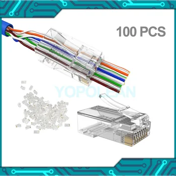

100 Pcs/lot RJ45 Network Modular Plug 8P8C CAT5e CAT6 Cable Connector End Pass Through