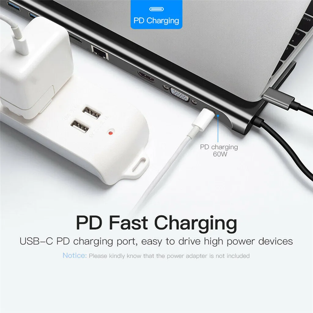 10 в 1 Тип C концентратор к HDMI USB 3,0 RJ45 адаптер док-станция для ноутбука мобильного телефона VGA 3,5 мм SD/мини-карта флэш памяти TF DP Интерфейс зарядка PD