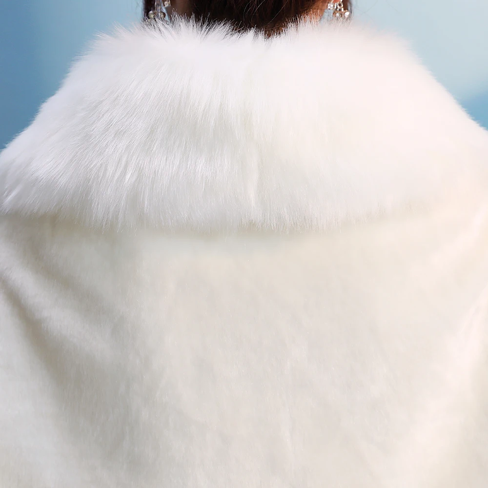 Winter Warm Wedding Bridal Faux Fur Rolled Cloak Lapel Formal Thicken Shrug Thermal Shawl for Lady Elegant Daily Dinner Cape