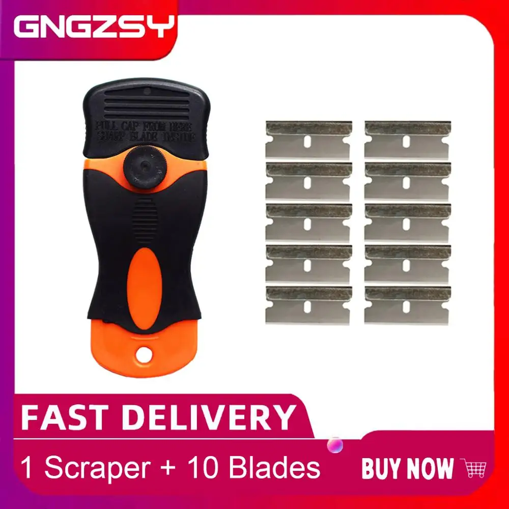 

Triumph Auto Sticker Glue Scraper + 10pcs 1.5" Carbon Steel Razor Blades Window Ceramic Oven Residue Clean Glass Spatula E12+10M
