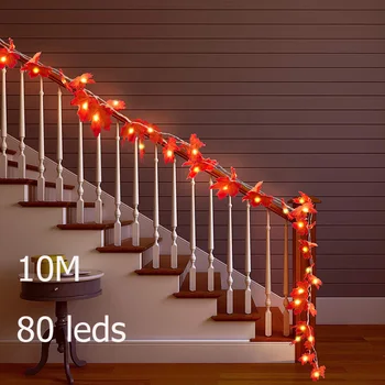 

10M 80 Led Lights Fairy String Maple Leaves Light Battery Operate for Table Home Decor Stairs Railing Christmas Party Decoration