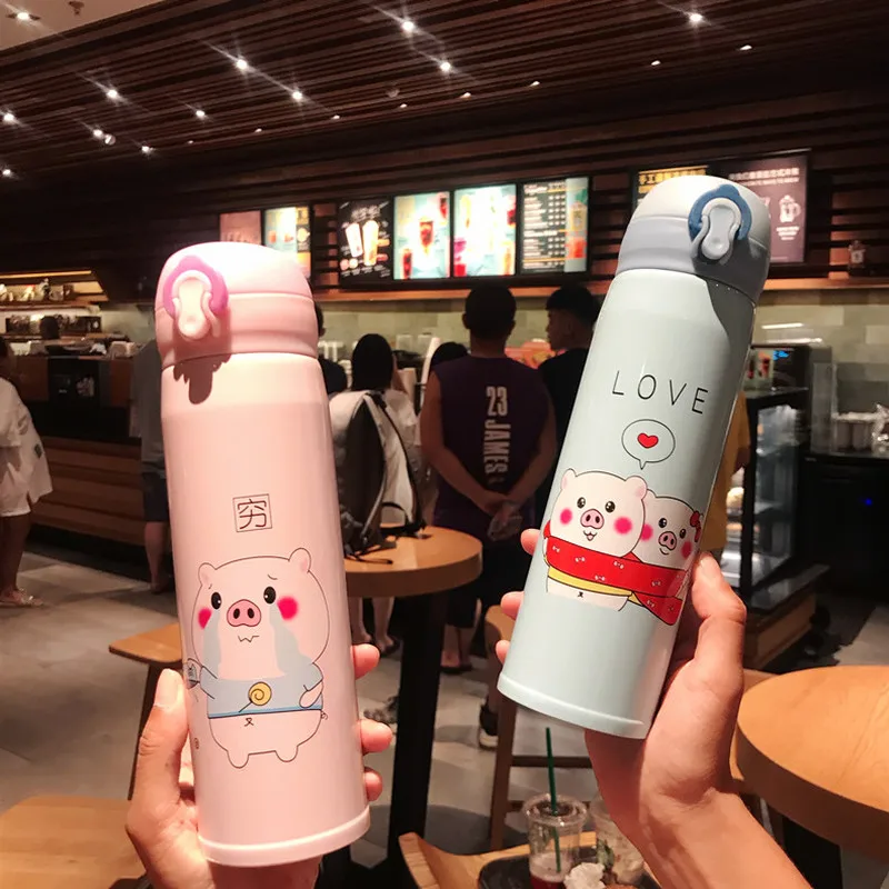 

500ML Creative Cute Stainless Steel Double-layer Heat Insulation Bottle Vacuum Bottle Coffee Travel Beverage Bottle Home Office