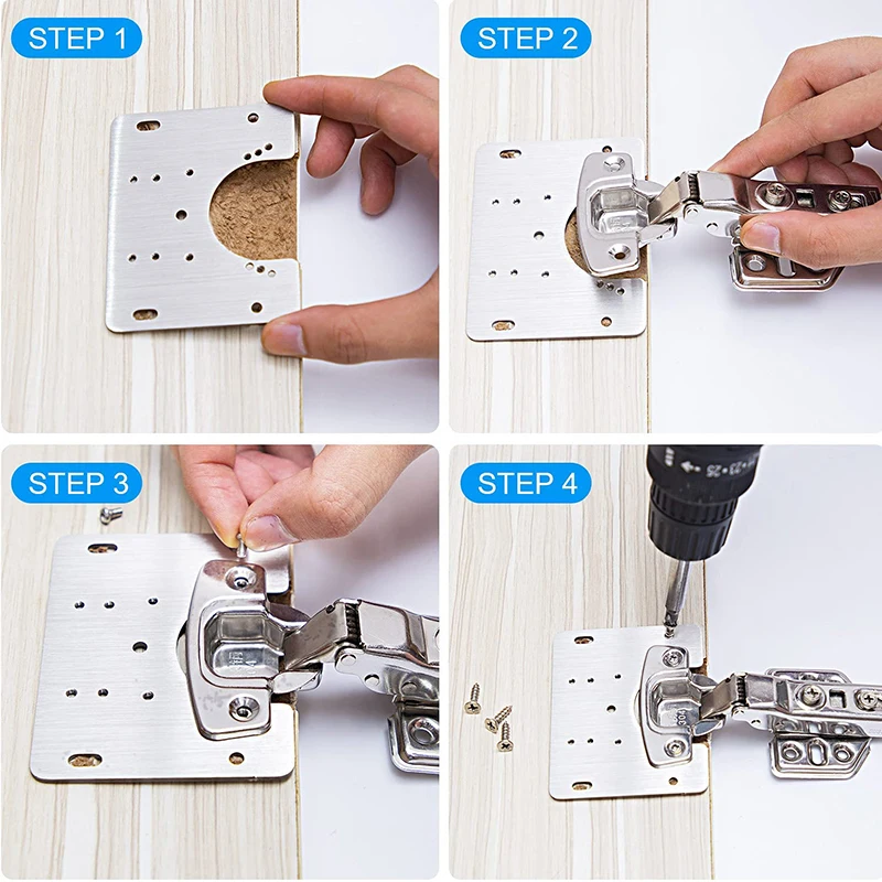 1/2/4pcs Stainless steel Hinge Mounting Plate with Screws Adapts to Hinge Cups Different Size Easy Mount Concealed Cabinet