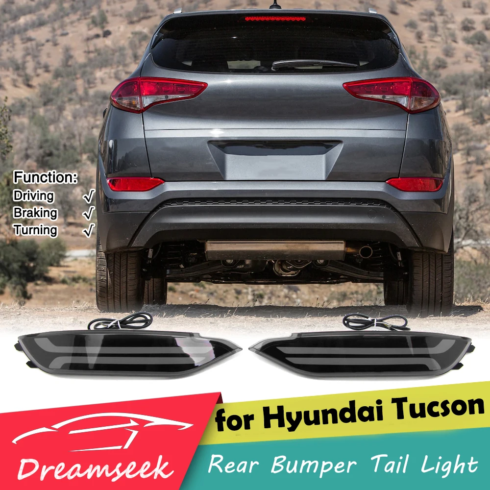 Светодиодный задний отражатель бампера для Hyundai Tucson IX35 2015 2016 2017 дымовая линза