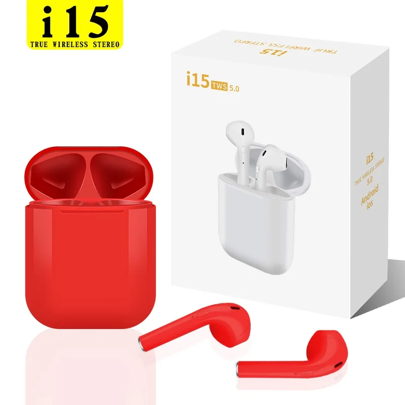 

New I15 TWS Mini In-ear Bluetooth 5.0 Earphones Stereo Red Headsets Celular Binaural Call Headphones Touch Wireless Earbuds