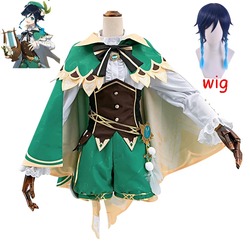 Game Genshin Impact Venti Cosplay Costume Uniform Suit Outfit Cape Full