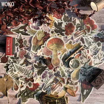 

WOKO 60pcs Withered Rose Travel Stickers Retro Green Plant Fungi Flower Washi Paper Stationery Stickers Decoration Scrapbooking