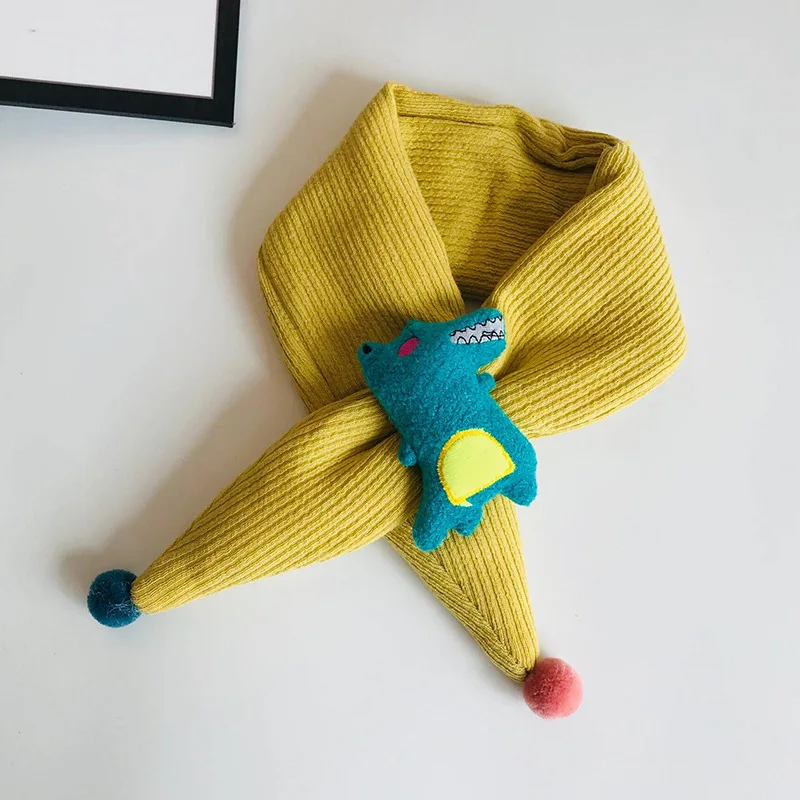 Зимний милый детский шарф шарфы для мальчиков и девочек детский хлопковый шарф с меховым воротником шарфы-кольца с рисунком шейный платок - Цвет: Crocodile yellow