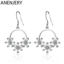 ANENJERY литературный циркониевый в виде льда цветок венок 925 пробы серебряные серьги для женщин Два цвета S-E925
