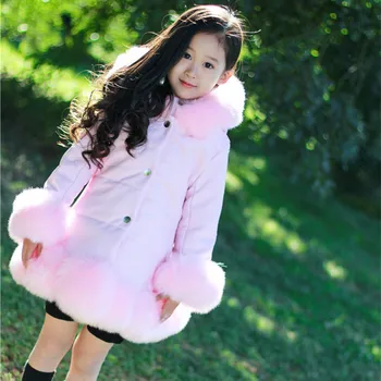 

Girl Spring Sweet Jacket Thicken Warm Long Waterproof Fake Fur Jacket 2020 Girls Clothes Hoodie Parka Outwear Leather Coat
