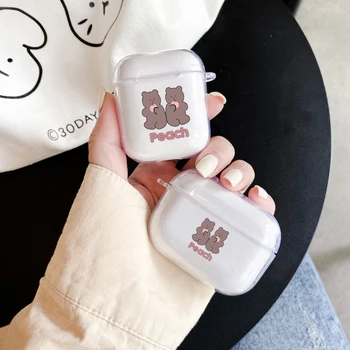

For AirPods Case Cute Peach Bear Lovely Transparent Earphone Case For AirPods 2 3 airpods pro Kawaii Soft Silicone Protect Cover