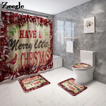 

Christmas Bath Mat and Shower Curtain Printing Shower Curtain Floor Mat Microfiber Bathroom Mat Set Waterproof Foot Mat