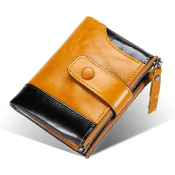 

2020 New Men's Wallet Short Double Zip Wallet Women Genuine Leather Casual Wallet Stitching First Layer Cowhide Wallets luxury