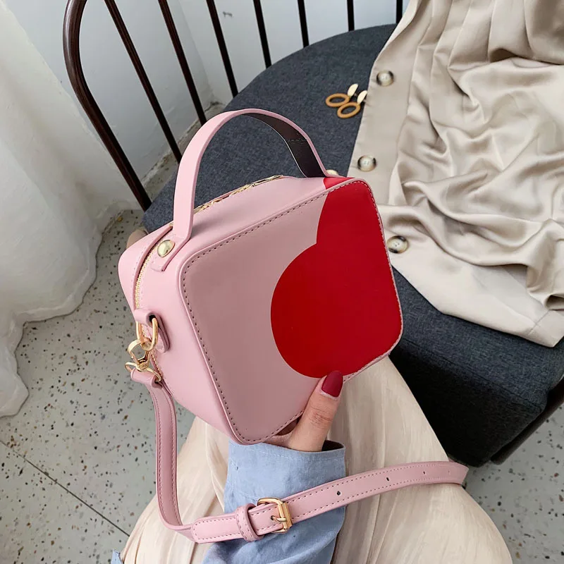 

Peach Heart Lady Bag 2020 New Style Korean-style Fashion Fashion Printed Heart Square Sling Bag Versatile Simple Messenger Bag B