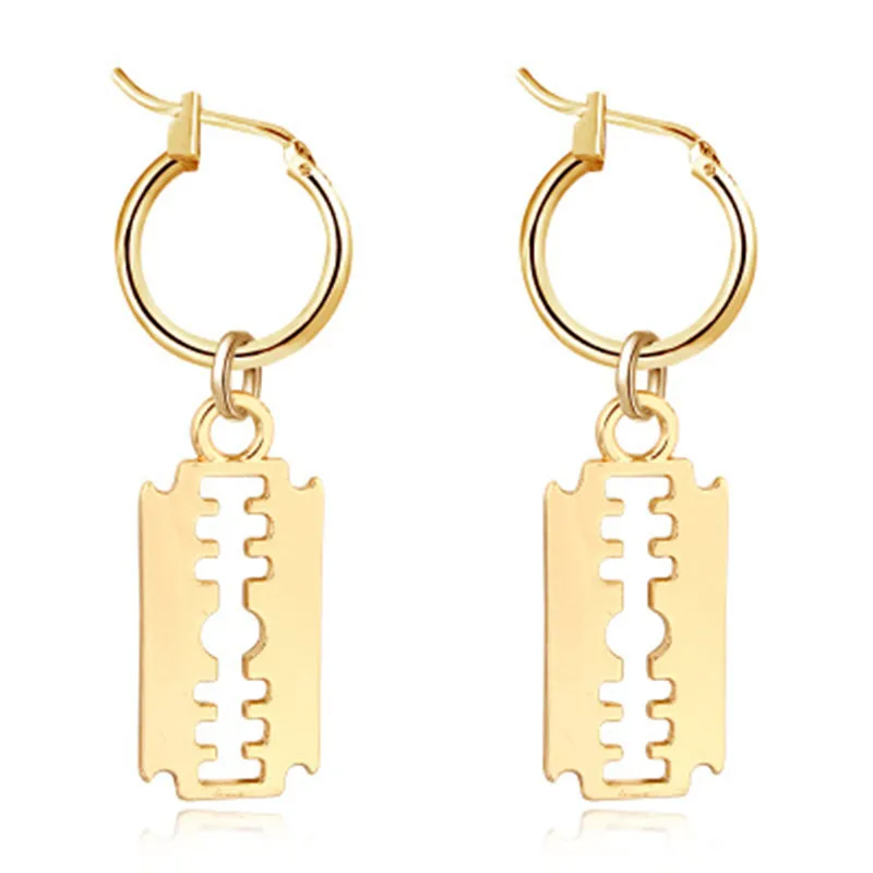 

FIAZIA Gold Blade Hoop Earrings Women Men Chic Rose Gold Metal Color Circle Pendant Earring Jewelry Accessory Brincos Pendientes