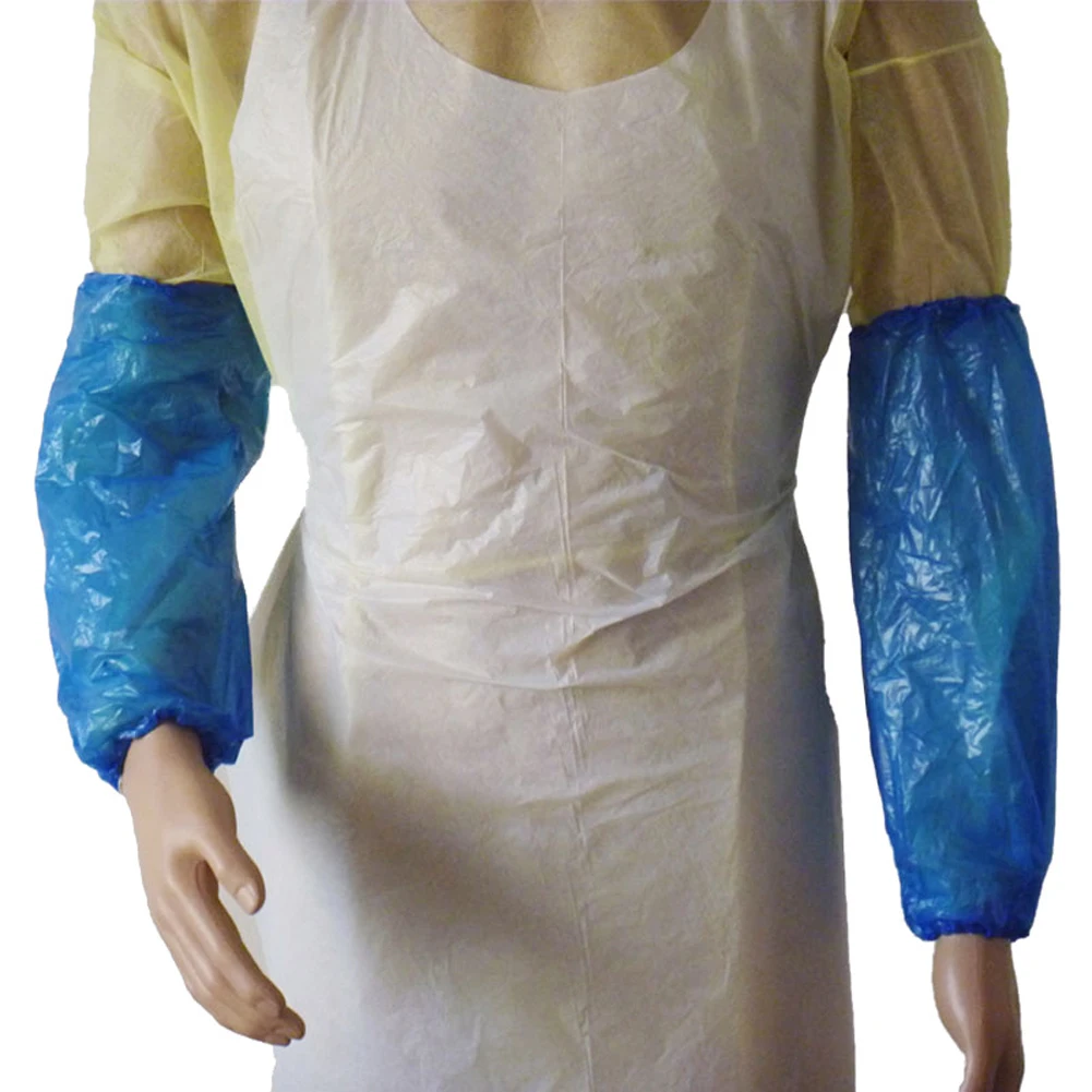 

100 Pcs Disposable Plastic Arm Sleeves Covers Oversleeves Cleaning Protective White Blue