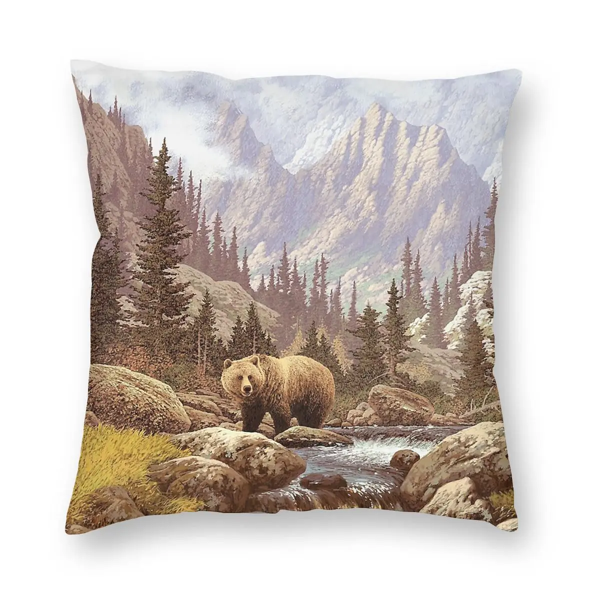 

Grizzly Bear Landscape Pillowcase Home Decor Nature Landscape Cushion Cover Throw Pillow for Sofa Double-sided Printing