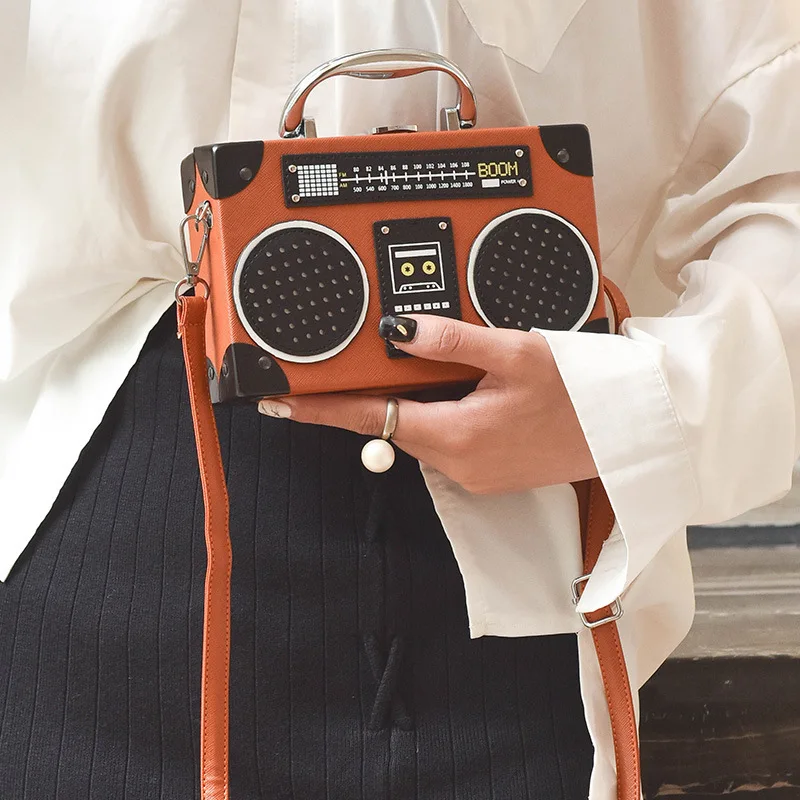 Новинка, черная модная женская сумка-клатч из искусственной кожи в стиле радио, сумка через плечо, женская сумка через плечо, мини сумка-почтальон, сумочка