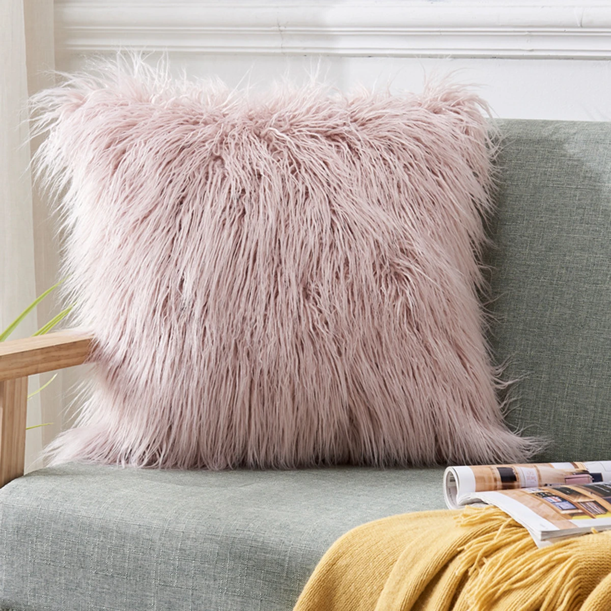 FLUFFY ROSE CUSHION COVER Fur Shaggy Soft Sofa Chair Home Decor Pillow Case UK 