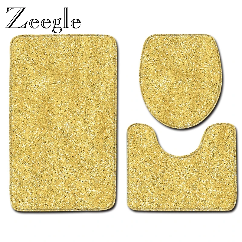 Zeegle 3pcs Bath Mat Set Anti Slip Toilet Seat Cover Absorbent Toilet Pedestal Rug Bathroom Foot Rug Bathroom Entrance Carpet