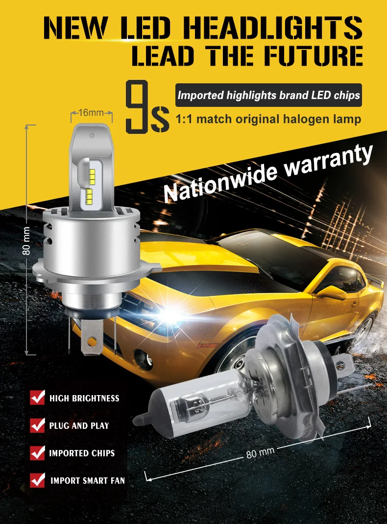 H7 Led H4 With Lumileds Luxeon ZES Chips Car Headlight Bulbs H1 LED H11 H8 HB3 9005 HB4 Lamp 6500K 12V 80W 12000LM