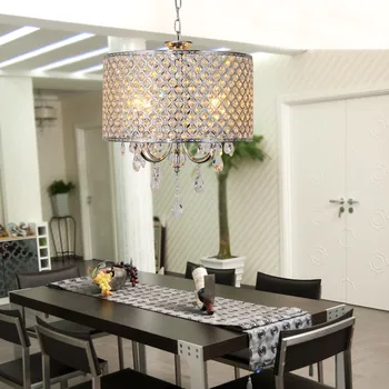 

SHIP FROM New Galaxy Lighting 4-Light Chrome Round Metal Shade Crystal Chandelier Pendant Hanging Ceiling Fixture