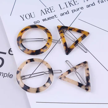 

4pcs Leopard Print Hair Clips Vintage Hollow Geometry Barrettes Girls Women Hairpins (Round and Triangle for Each 2pcs)