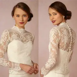 High Neck Bridal Wraps Long Sleeve Wedding Lace Applique Jackets Bridal Bolero