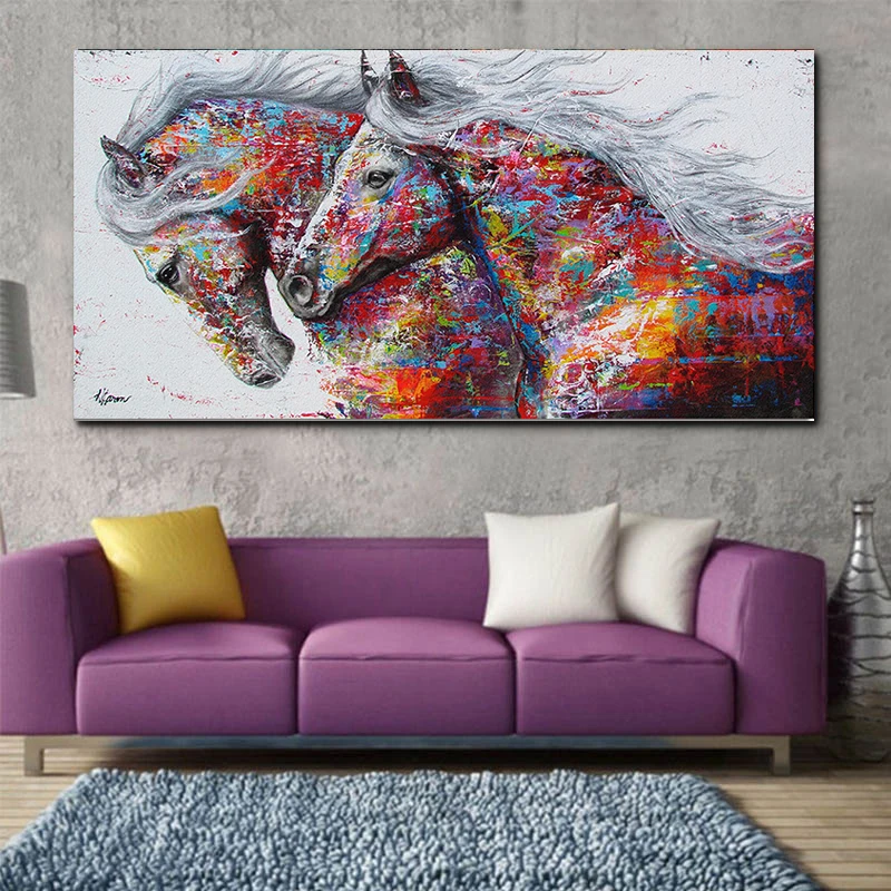 SELFLESSLY-Animal-Art-Two-Running-Horses-Canvas-Painting-Wall-Art-Pictures-For-Living-Room-Modern-Abstract (4)